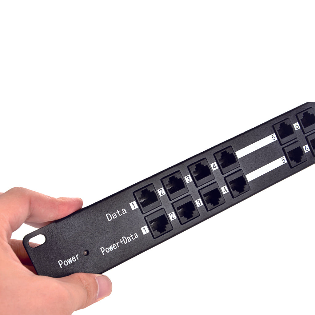 POE-12-1U 百兆以太网供电器,12口被动式PoE注入器,中跨机架式设备兼容不容类型的网络交换机