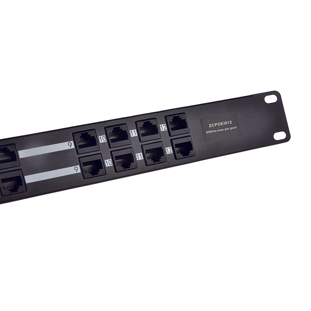 POE-12-1U 百兆以太网供电器,12口被动式PoE注入器,中跨机架式设备兼容不容类型的网络交换机