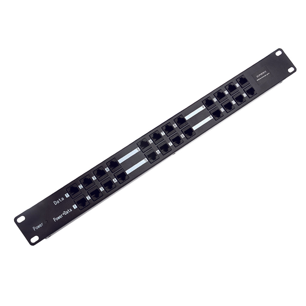 POE-12-1U 百兆以太网供电器,12口被动式PoE注入器,中跨机架式设备兼容不容类型的网络交换机