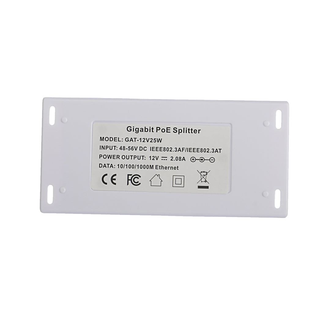 GAT-12V25W PoE分离器转换器,802.3af/at POE 转换为12V DC和千兆网络传输速率,为12V 非POE设备如平板电脑或摄像机等设备提供25W功率