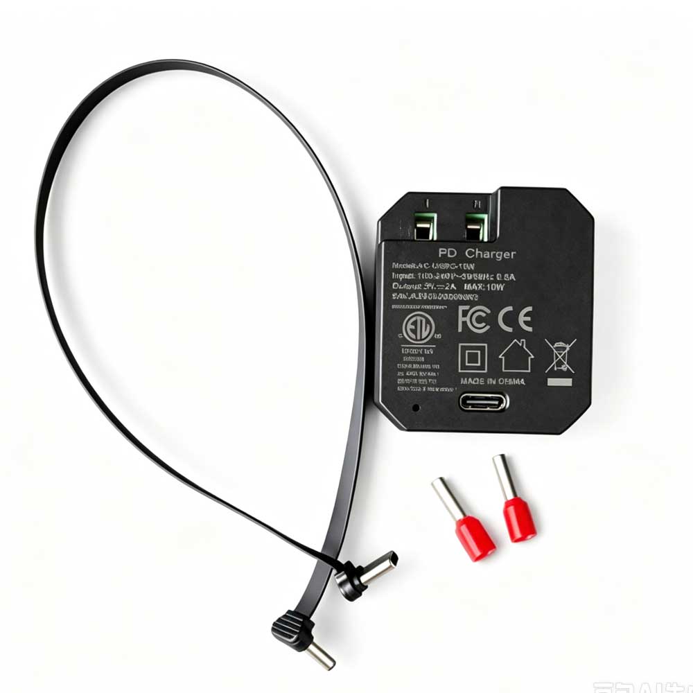 AC-USBC-10W 嵌入式USB-C电源适配器,100–240V交流转5V/2A直流输出,10W稳定供电,墙内底盒隐藏安装,适用于壁挂平板与智能控制面板