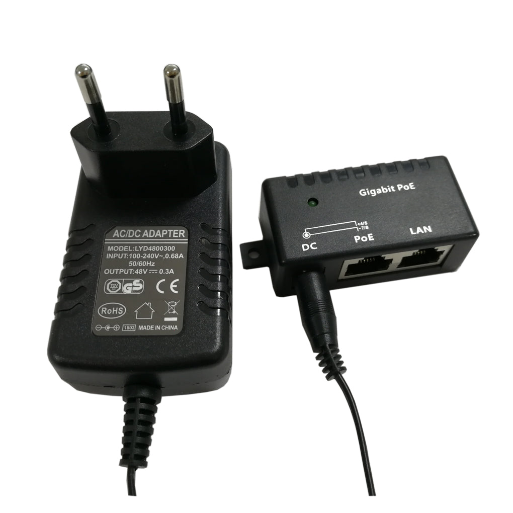 GPOE-1-48V15W 1口千兆PoE 供电器与48V15W电源套装,千兆被动式中跨以太网注入器为802.3af PoE 设备供电