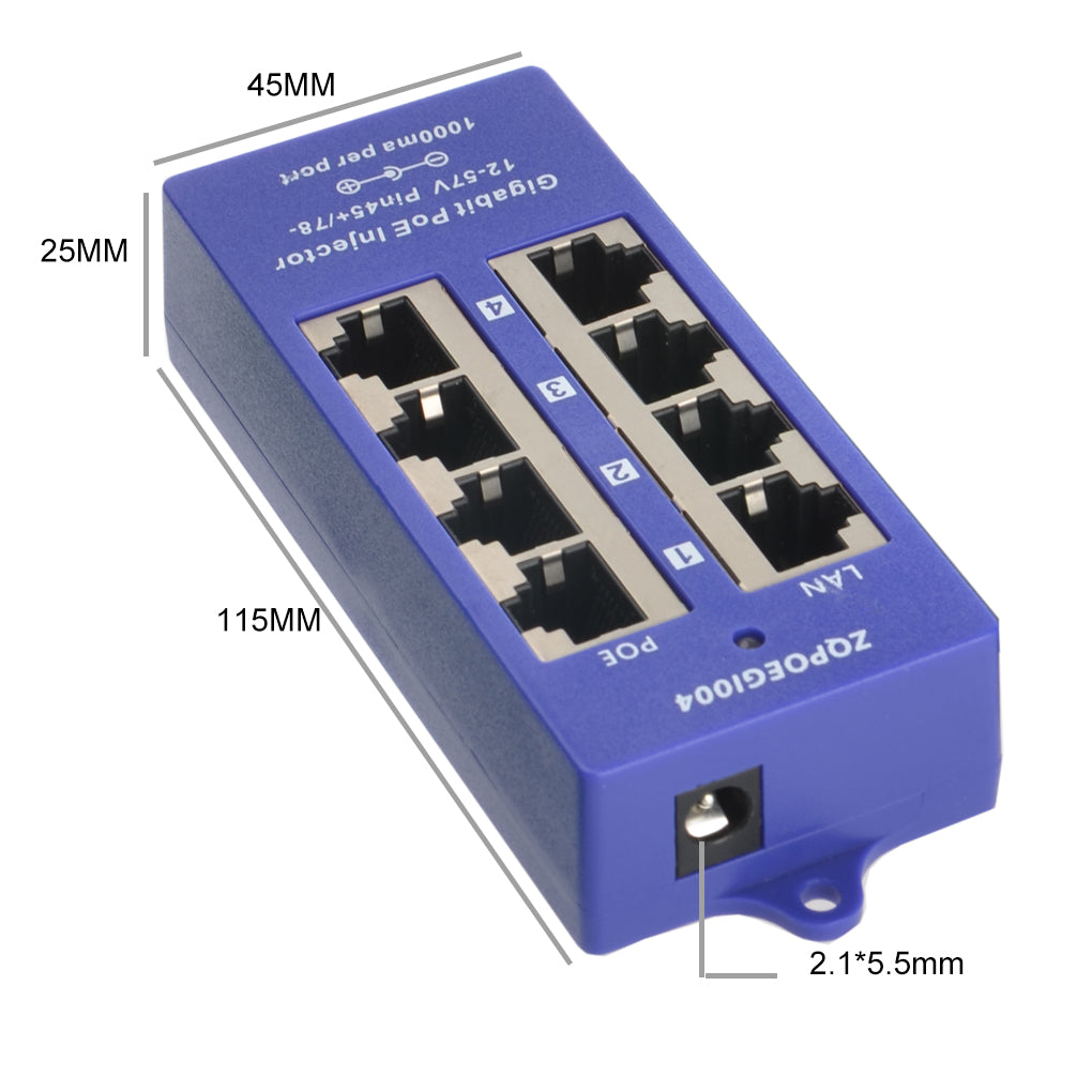 GPOE-4B 4口千兆以太网供电器 Mode B 被动式POE注入器 适用于24V Mikrotik, UBNT 设备