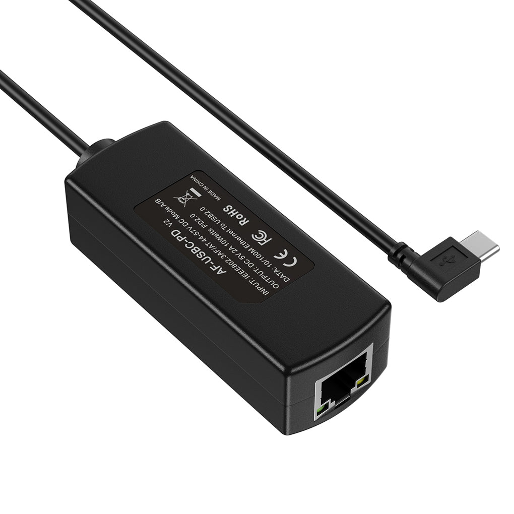 AF-USBC-PD 802.3af/at PoE 转5V2A USB-C输出, 为平板电脑同时传输10/100m网络和10W 电力,适用于iPad Mini 3、iPad Air等设备