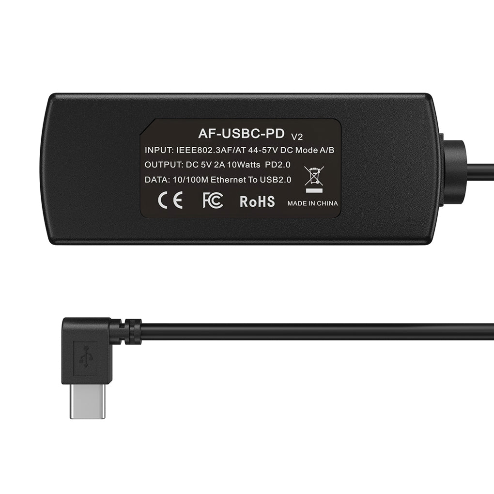 AF-USBC-PD 802.3af/at PoE 转5V2A USB-C输出, 为平板电脑同时传输10/100m网络和10W 电力,适用于iPad Mini 3、iPad Air等设备