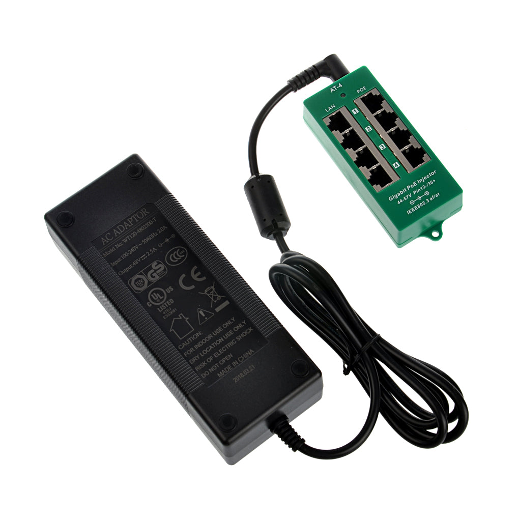 AT-4-PS120W PoE中跨设备以太网供电器注入器,主动式千兆标准带120W电源适配器,单个口最大输出可达30W