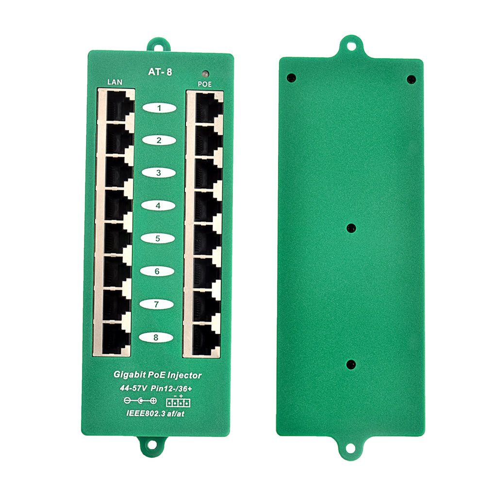 AT-8 千兆以太网供电器,主动式PoE 注入器兼容IEEE802.3af/at, 可同时连接8台摄像机