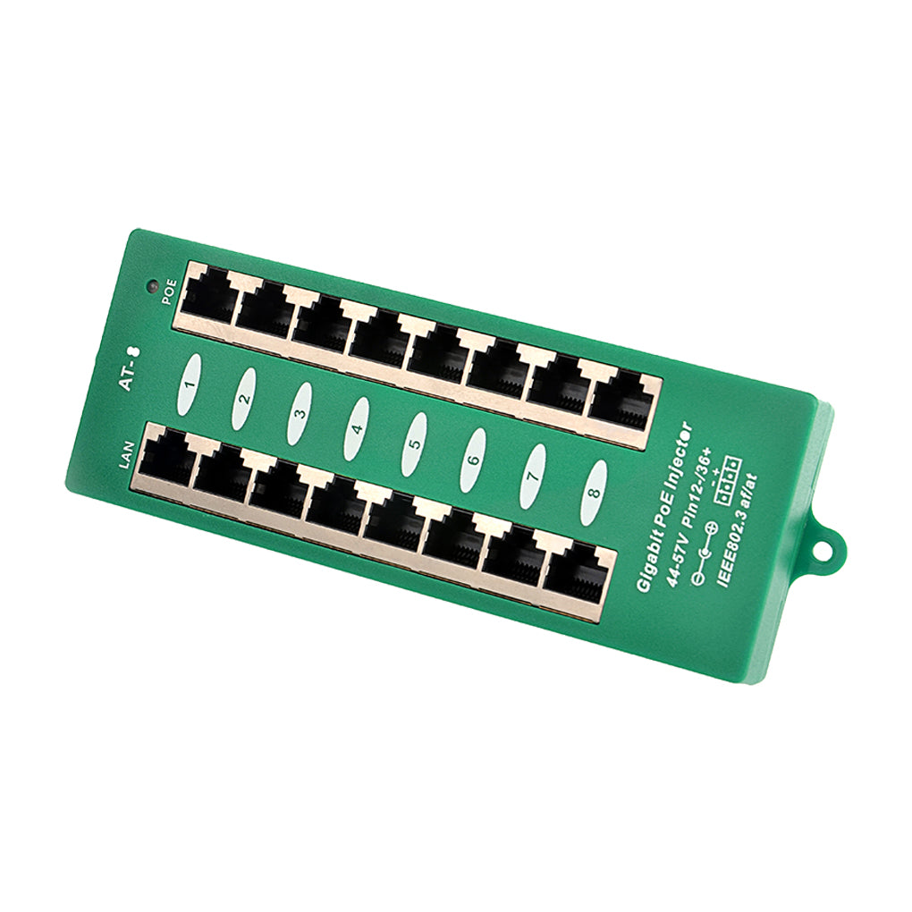 AT-8 千兆以太网供电器,主动式PoE 注入器兼容IEEE802.3af/at, 可同时连接8台摄像机