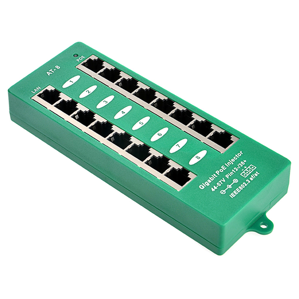 AT-8 千兆以太网供电器,主动式PoE 注入器兼容IEEE802.3af/at, 可同时连接8台摄像机