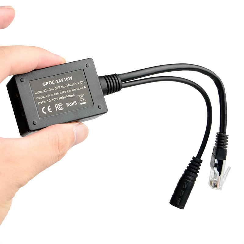 GPOE-24V10W 将12-30V直流电源转换为24V PoE,适用于太阳能电源系统,摄像头,VOIP 电话