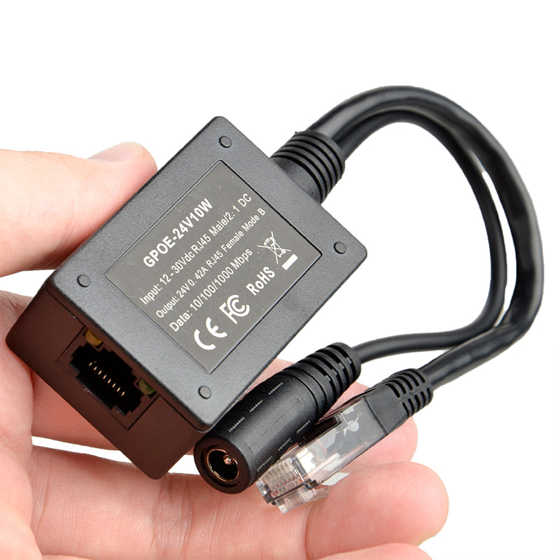 GPOE-24V10W 将12-30V直流电源转换为24V PoE,适用于太阳能电源系统,摄像头,VOIP 电话