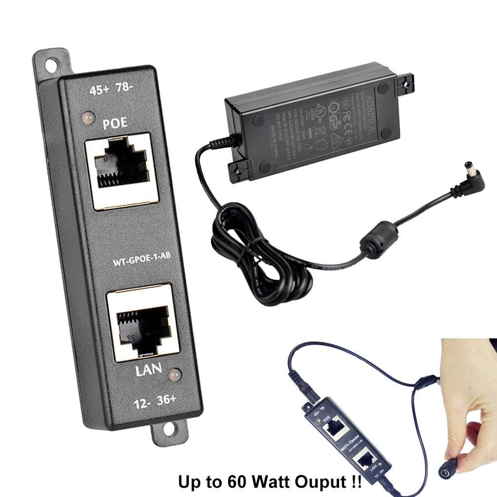 GPOE-1-AB-Y-48V60W 中跨千兆被动式PoE供电器A/B模式和48V60W电源套装,最高60W输出