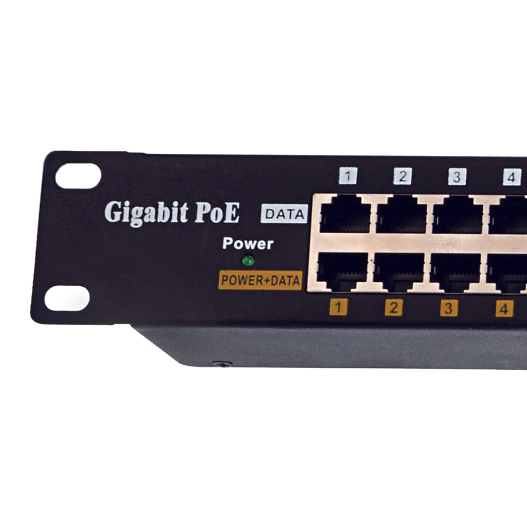 GPOE-16-PS48V 19寸1U机架式16口千兆被动式PoE供电器与48V电源套装,为标有“802.3af”的设备供电,最高可达60W输出