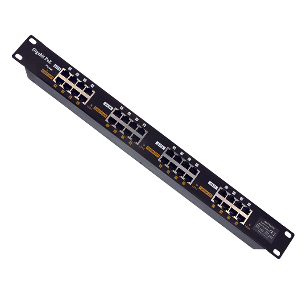 GPOE-16-PS48V 19寸1U机架式16口千兆被动式PoE供电器与48V电源套装,为标有“802.3af”的设备供电,最高可达60W输出