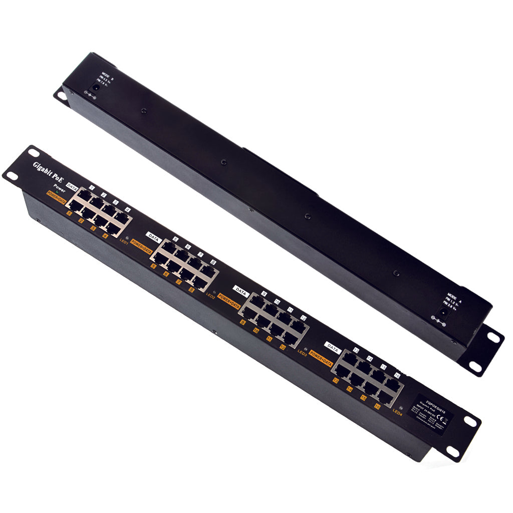 GPOE-16-PS48V 19寸1U机架式16口千兆被动式PoE供电器与48V电源套装,为标有“802.3af”的设备供电,最高可达60W输出