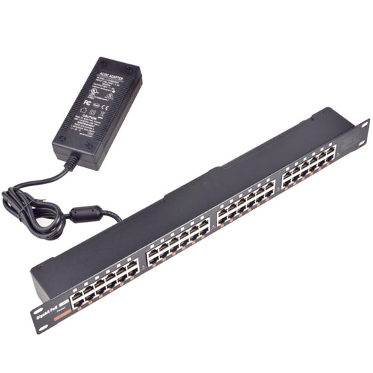 GPOE-24-PS24V 9寸1U机架式24口千兆被动式PoE供电器与24V电源套装. 120W, 240W 电源适配器可选,为24台24V PoE 设备供电