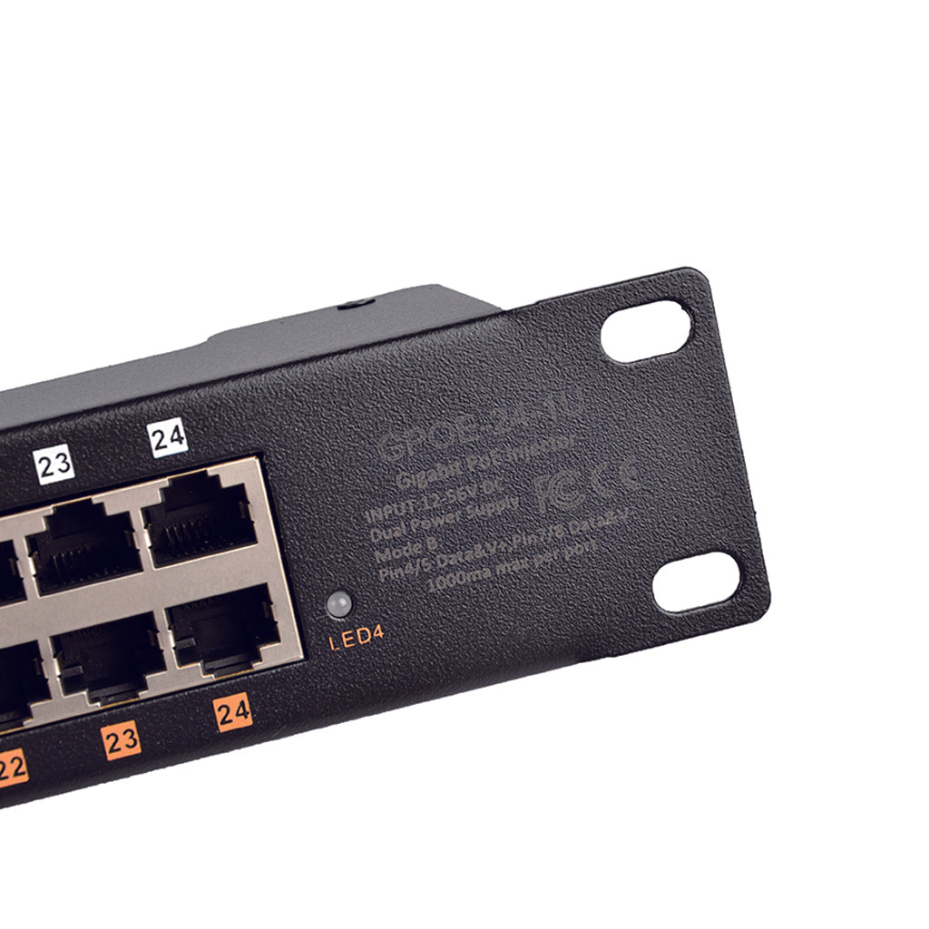 GPOE-24-1U 24口机架式千兆以太网供电器,被动式PoE 注入器,Mode B供电模式,带有负载平衡