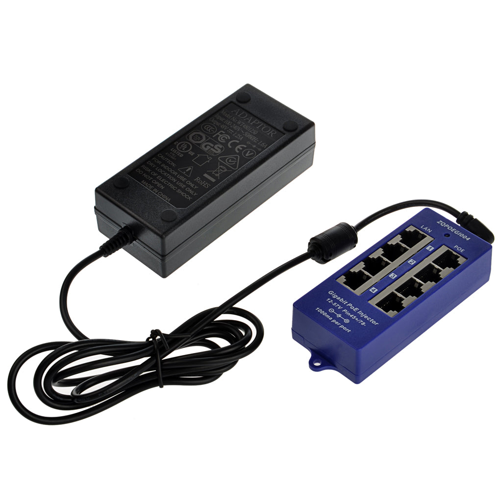 GPOE-4B-24V60W 4口千兆PoE 供电器与24V60W电源套装,被动式24V模式B中跨PoE注入器和电源适配器组合为Mikrotik UBNT 等24V PoE 设备供电