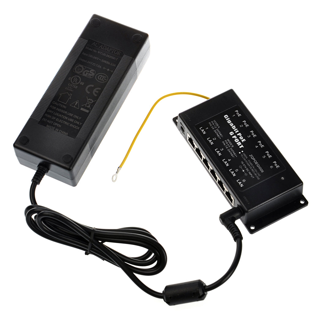 GPOE-6AB-PS24V 6口千兆被动式PoE供电器与24V电源套装;中跨以太网注入器 A/B 模式配60W或120W 电源适配器