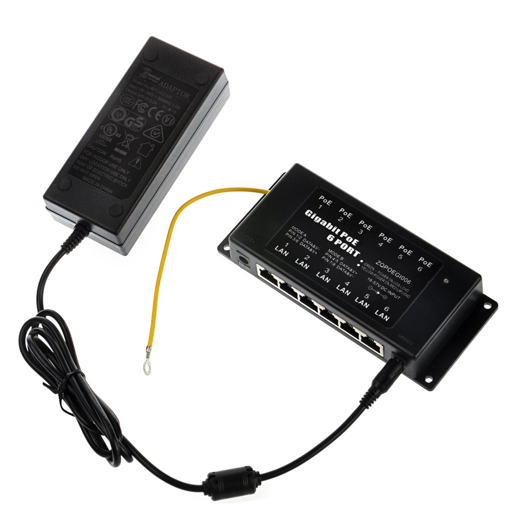 GPOE-6AB-PS24V 6口千兆被动式PoE供电器与24V电源套装;中跨以太网注入器 A/B 模式配60W或120W 电源适配器