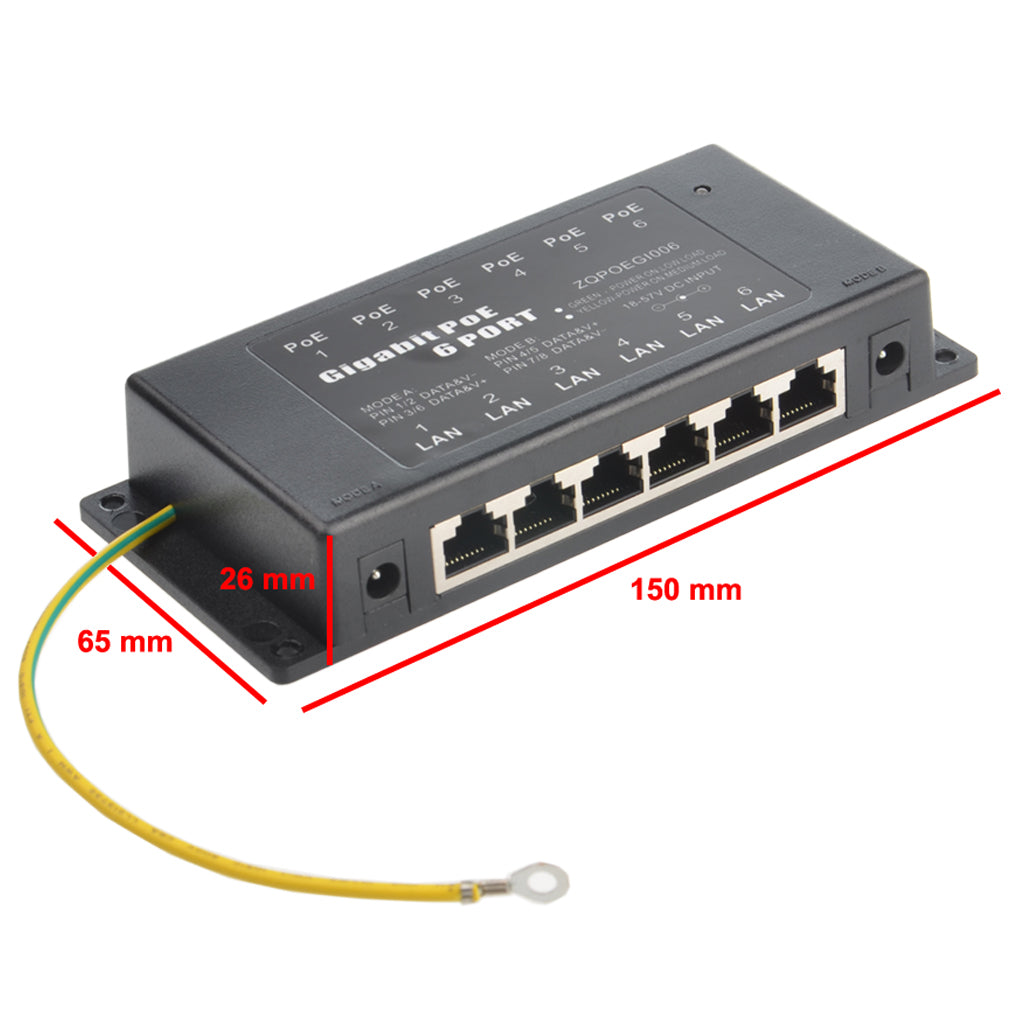 GPOE-6AB-PS24V 6口千兆被动式PoE供电器与24V电源套装;中跨以太网注入器 A/B 模式配60W或120W 电源适配器