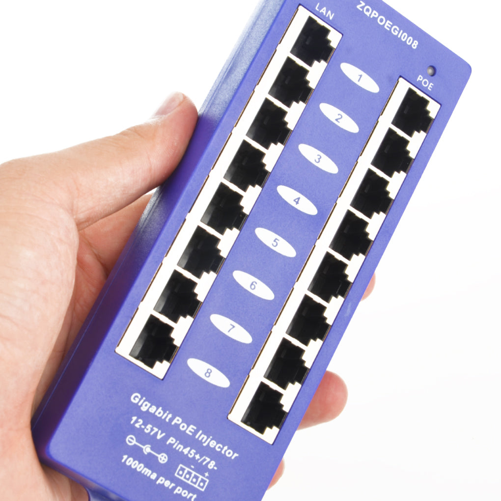 GPOE-8B-PS24V 8口千兆PoE 供电器B模式与24V电源套装,可为8台 24V被动式 PoE 设备供电,如Mikrotik UBNT等需要24V PoE设备供电