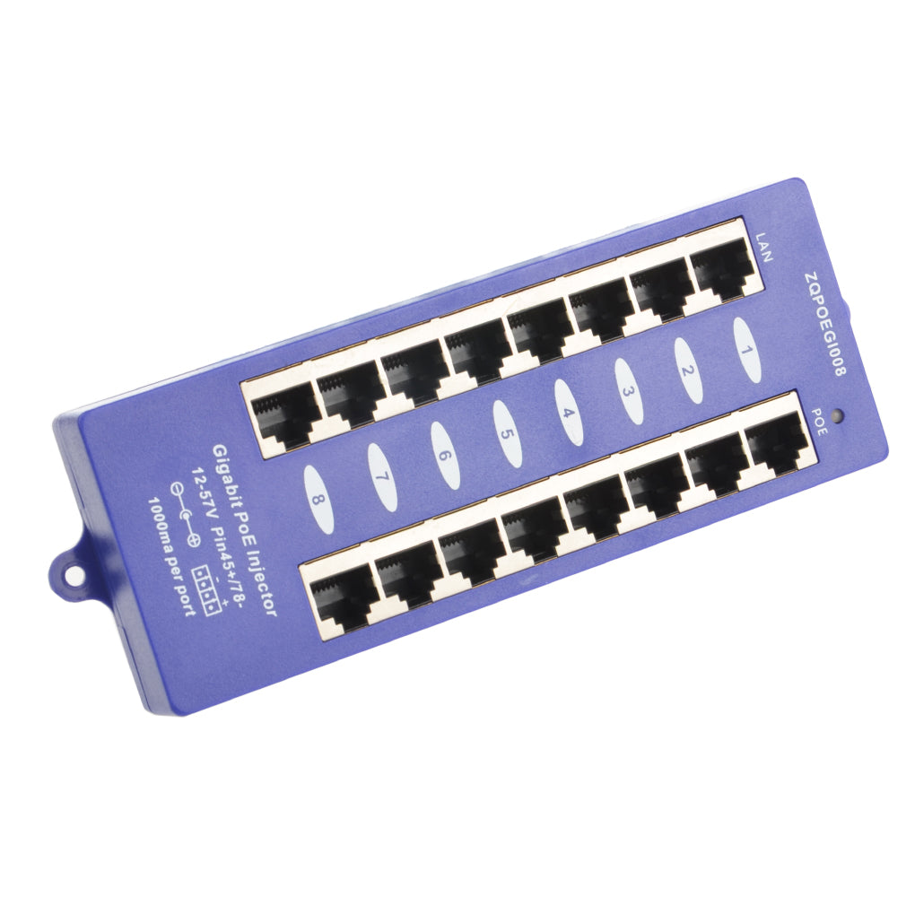 GPOE-8B-PS24V 8口千兆PoE 供电器B模式与24V电源套装,可为8台 24V被动式 PoE 设备供电,如Mikrotik UBNT等需要24V PoE设备供电
