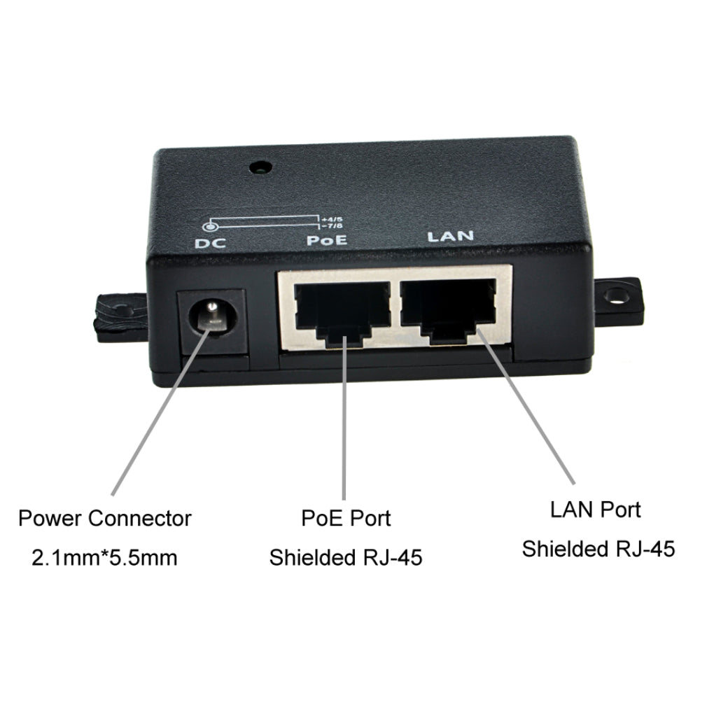 POE-1-WM 百兆以太网供电器,POE 注入器,PoE分离器,被动式中跨设备兼容802.3af和24V PoE摄像头