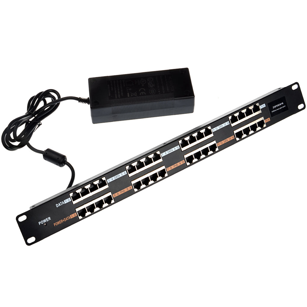 POE-16-PS120W 16口百兆被动式中跨以太网PoE供电器注入器带120W电源,兼容 802.3af PoE或24V被动式 PoE