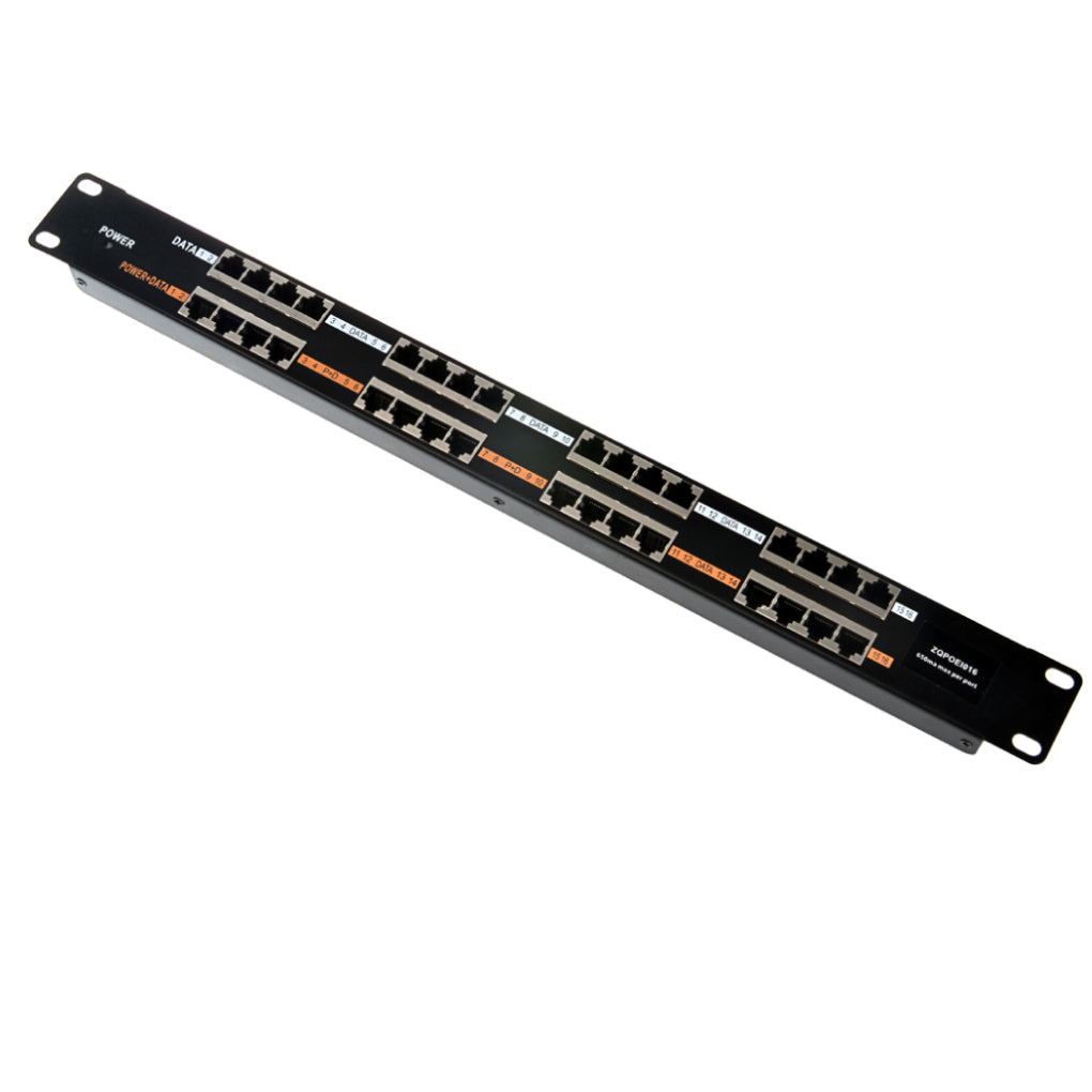 POE-16-1U 16口百兆PoE注入器,被动式中跨以太网供电器,Mode B 模式,支持12-56V 输入,可同时连接16台摄像头,无线Wifi 接入点
