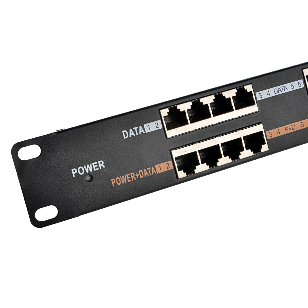 POE-16-1U 16口百兆PoE注入器,被动式中跨以太网供电器,Mode B 模式,支持12-56V 输入,可同时连接16台摄像头,无线Wifi 接入点