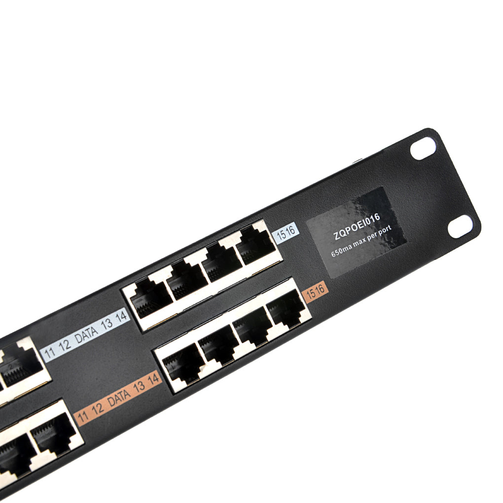 POE-16-1U 16口百兆PoE注入器,被动式中跨以太网供电器,Mode B 模式,支持12-56V 输入,可同时连接16台摄像头,无线Wifi 接入点
