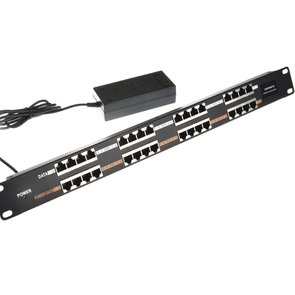 POE-16-PS120W 16口百兆被动式中跨以太网PoE供电器注入器带120W电源,兼容 802.3af PoE或24V被动式 PoE