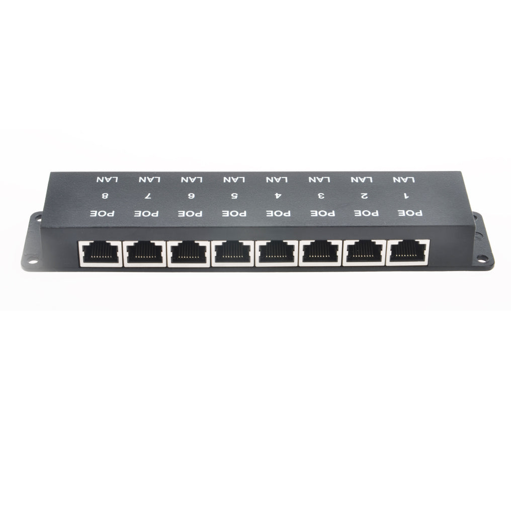 POE-8-ENC 10/100mbps 百兆以太网供电器,被动式POE注入器,Mode B PoE 中跨,可同时连接8台终端设备如摄像头,无线AP,VOIP 电话