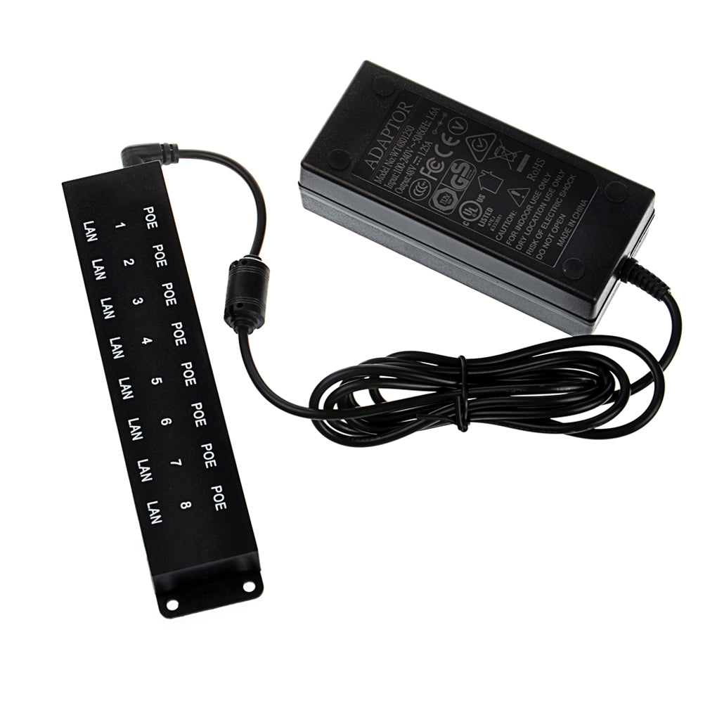 POE-8-PS48V60W 8口百兆被动式PoE带48V60W电源适配器,兼容IEEE802.3af POE设备,可同时连接8台IP摄像机,VOIP电话