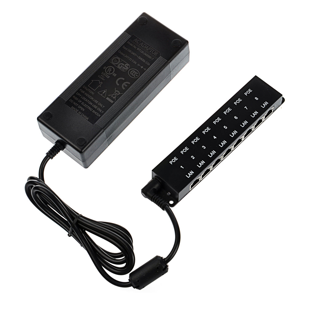 POE-8-PS24V60W 8口百兆POE供电器带24V60W电源适配器,24V被动式POE为 Mikrotik、Ubiquiti 等设备提供POE供电