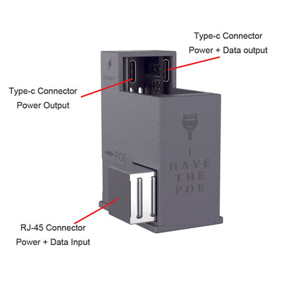 AT-USBC-JB 内嵌式PoE转USBC连接器，通过一根网线为USB-C兼容设备提供稳定的25W电源和10/100m快速以太网数据