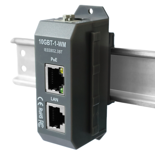 10GBT-1-WM 高速10G PoE++供电注入器高达90W的电力支持，采用智能握手协商机制，符合IEEE 802.3af/at/bt标准，为高清IP摄像头、高端无线AP、LED照明等设备提供高速数据传输与稳定供电