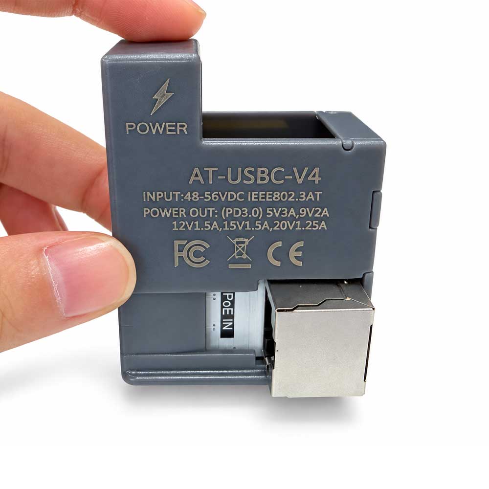 AT-USBC-V4 以太网供电转 USB-C 电源适配器 25 瓦，符合 IEEE 802.3af/at 标准，RJ45 转 Type-C 充电转换器，适用于平板、智能家居面板