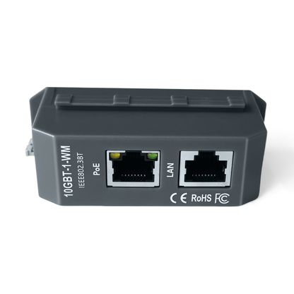 10GBT-1-WM 高速10G PoE++供电注入器高达90W的电力支持，采用智能握手协商机制，符合IEEE 802.3af/at/bt标准，为高清IP摄像头、高端无线AP、LED照明等设备提供高速数据传输与稳定供电