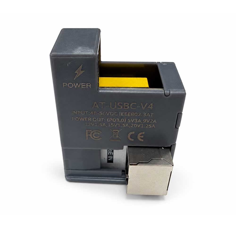 AT-USBC-V4 以太网供电转 USB-C 电源适配器 25 瓦，符合 IEEE 802.3af/at 标准，RJ45 转 Type-C 充电转换器，适用于平板、智能家居面板