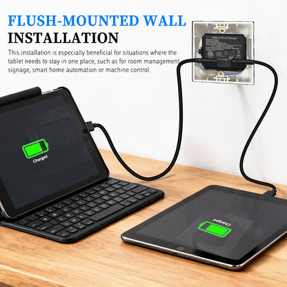 AC-USBC2-60W 双USB-C PD 60W 嵌入式电源适配器 100-240V 输入，支持 PD 3.0 快充协议5V/9V/12V/15V/20V输出，为笔记本电脑、平板电脑及智能手机充电；通过ETL、CE、FCC、RoHS 认证