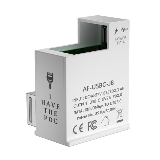 AF-USBC-JB POE转换器 802.3af PoE 转5V2A USB-C输出，为平板电脑同时传输网络和电源，USBC 线或lightning 线可选