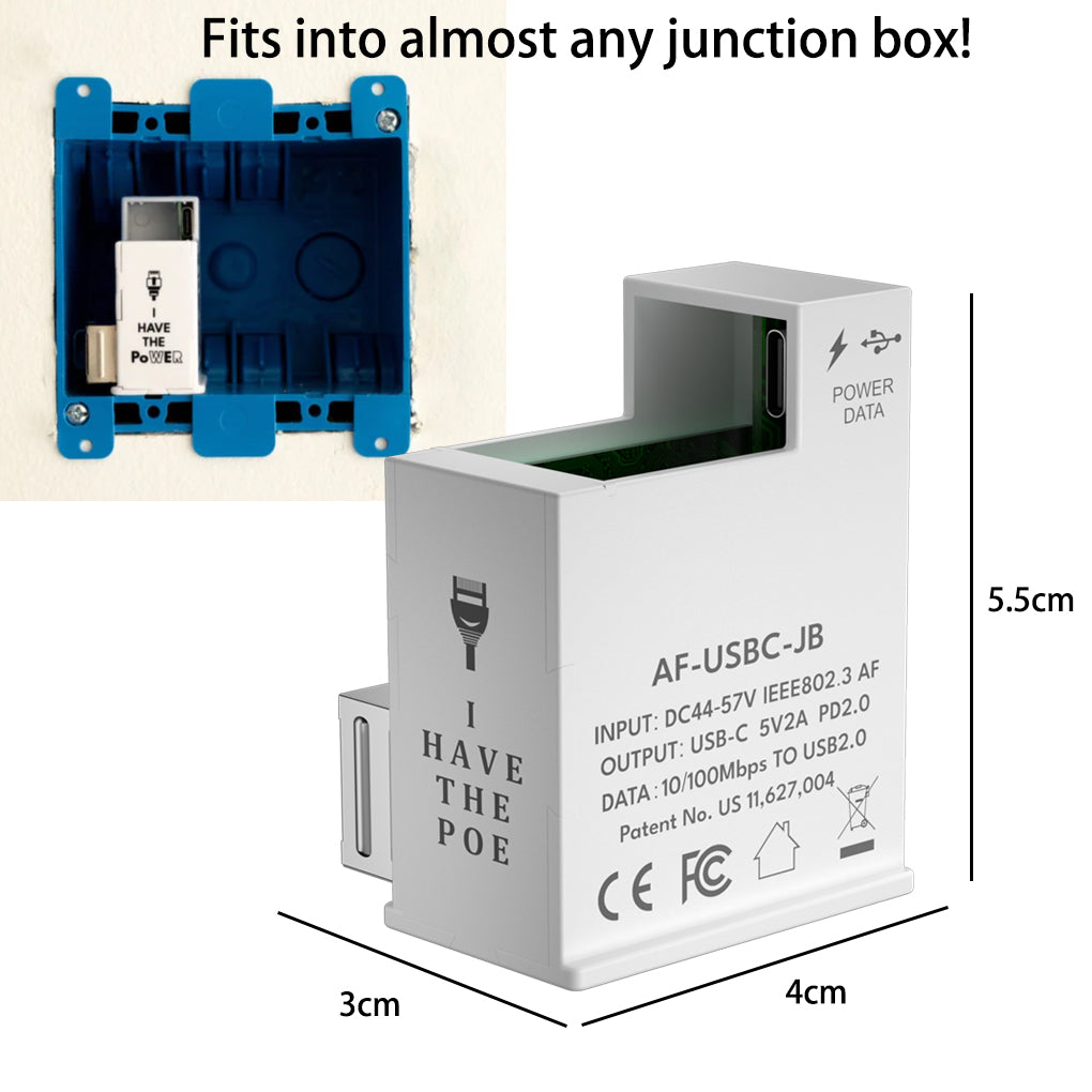 AF-USBC-JB POE转换器 802.3af PoE 转5V2A USB-C输出，为平板电脑同时传输网络和电源，USBC 线或lightning 线可选