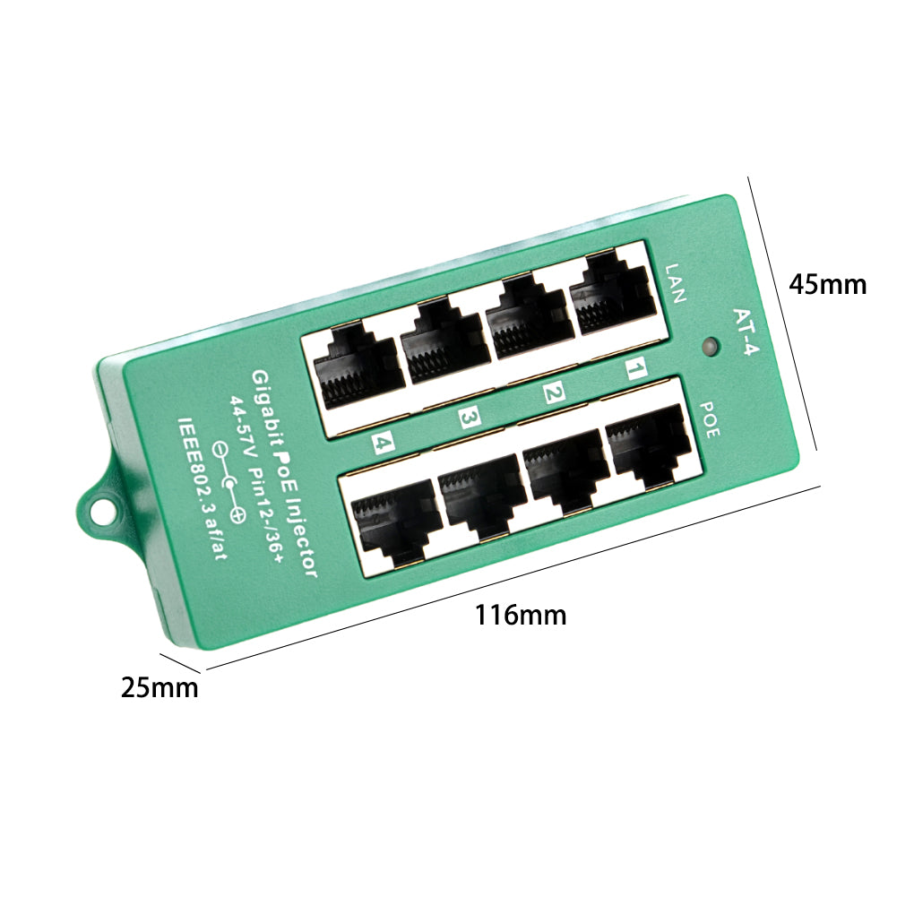 AT-4 主动式千兆中跨以太网注入器，4口PoE供电器，44-56V 输入，Mode A 支持千兆传输速率