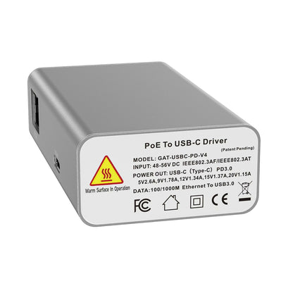 GAT-USBC-PD-V4 PoE+ 以太网转Type-C POE 转换器，用一根网线实现千兆传输和25W快充，兼容Apple Pro、Air Surface Pro 等设备