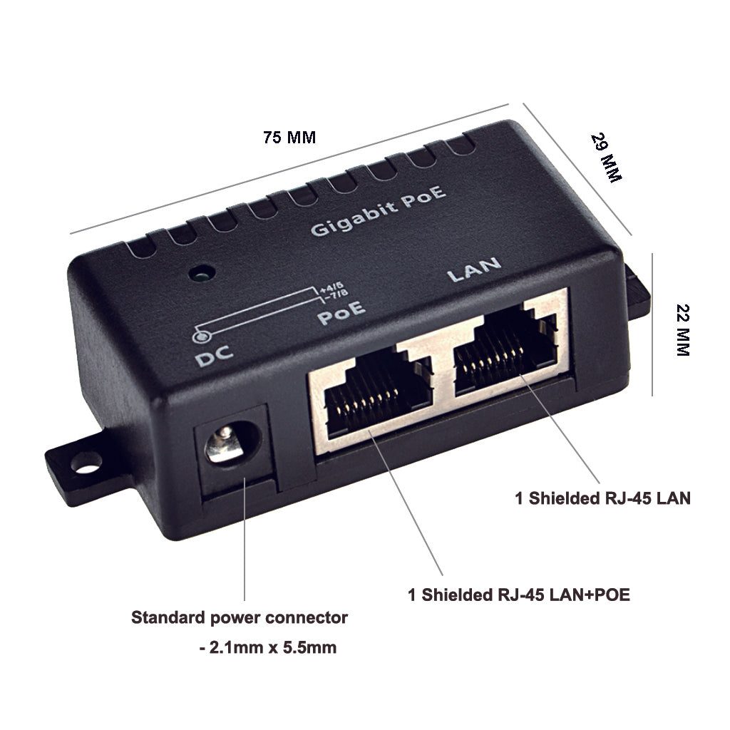 GPOE-1-WM 1口千兆中跨被动式PoE 供电器，PoE分离器，以太网供电器支持12-56V输入，ModeB 4/5(+),7/8(-)供电