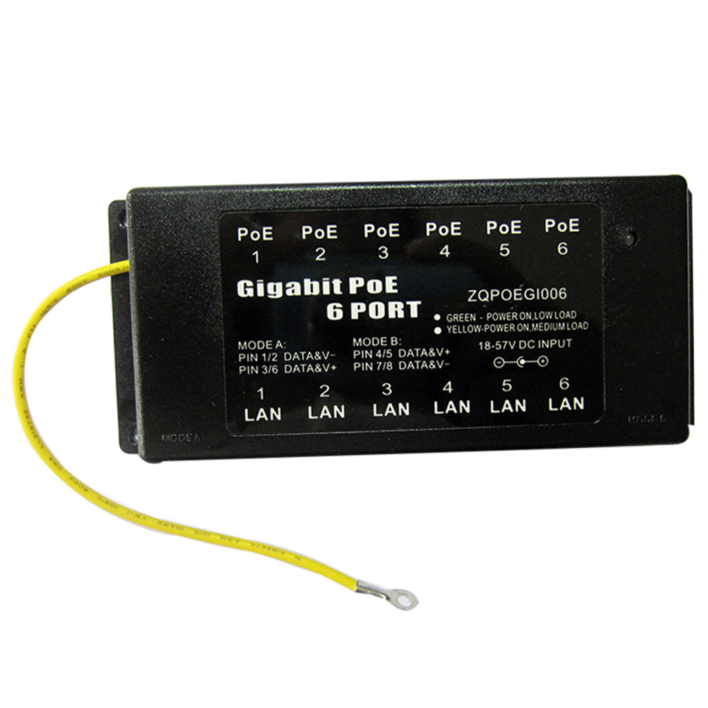 GPOE-6-AB 被动式中跨以太网供电器，6口千兆POE 注入器 Mode A Mode B 供电模式，适用于多种类型摄像头， 无线Wifi 接入点