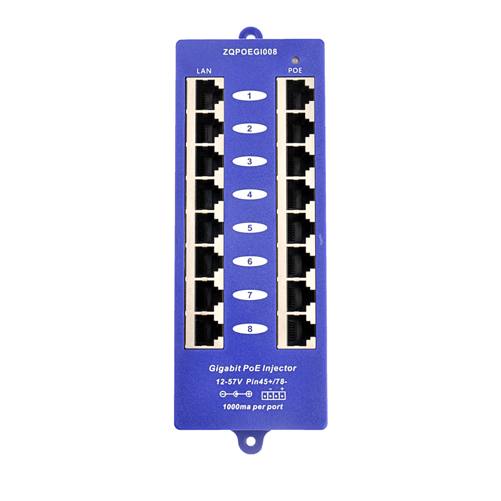 GPOE-8B 千兆以太网中跨注入器 Mode B 8 口被动式PoE供电器， 兼容802.3af 和24V PoE 设备