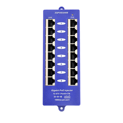 GPOE-8B 千兆以太网中跨注入器 Mode B 8 口被动式PoE供电器， 兼容802.3af 和24V PoE 设备